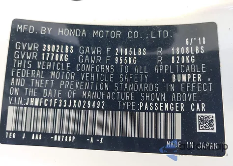 2018 Honda Civic Ex-T from USA, damaged, VIN JHMFC1F33JX029492